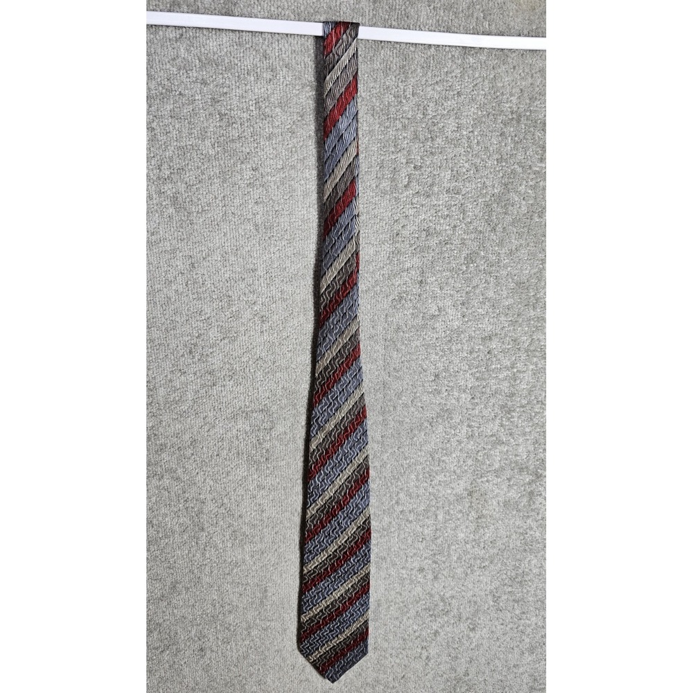 Vintage Barbara‎ Blank New York Silk XL Tie Striped Red Black Brown Gray Pointed